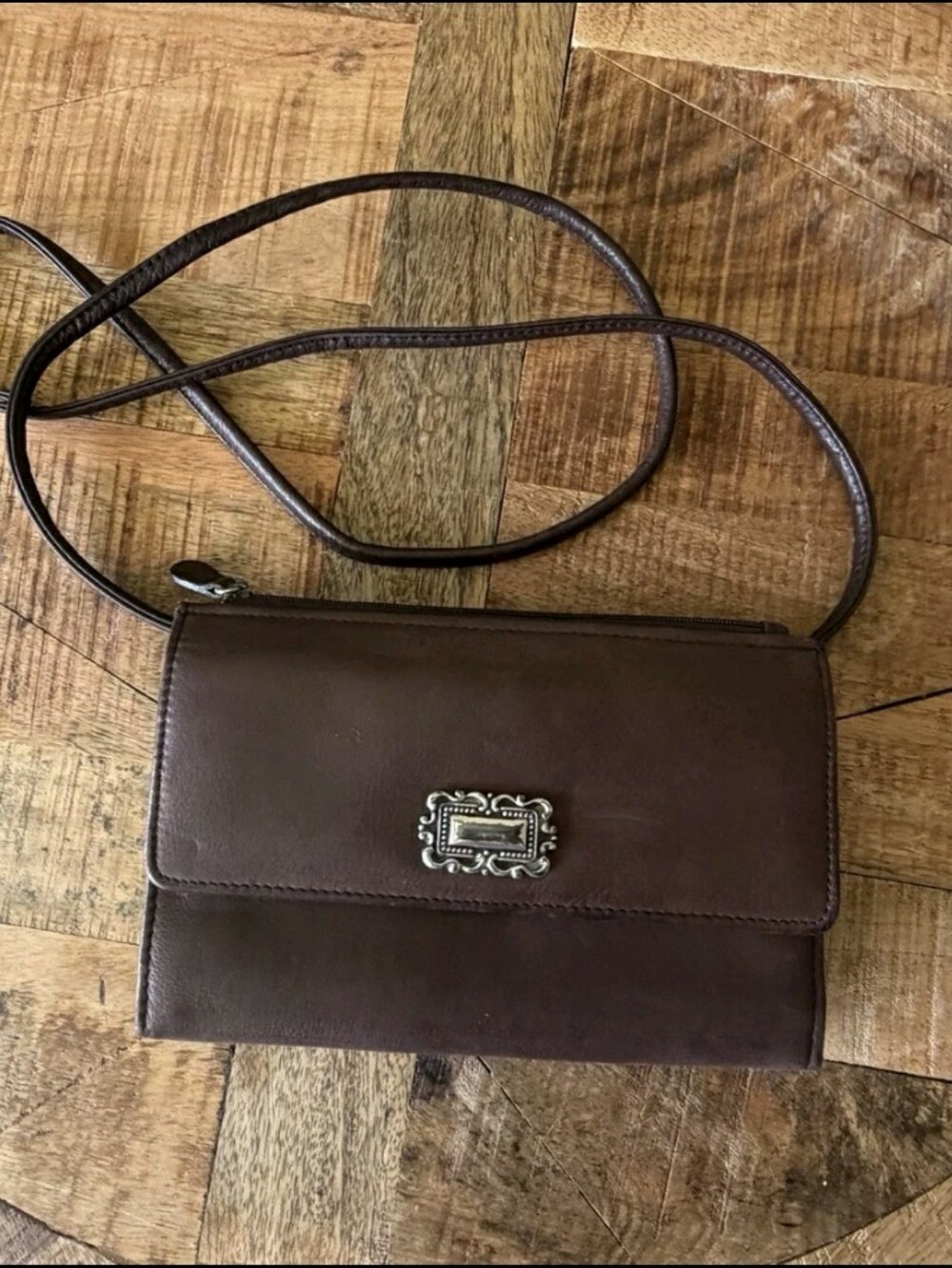 Vtg Fossil Brown Leather Convertible Small Crossbody Clutch Organizer Bag